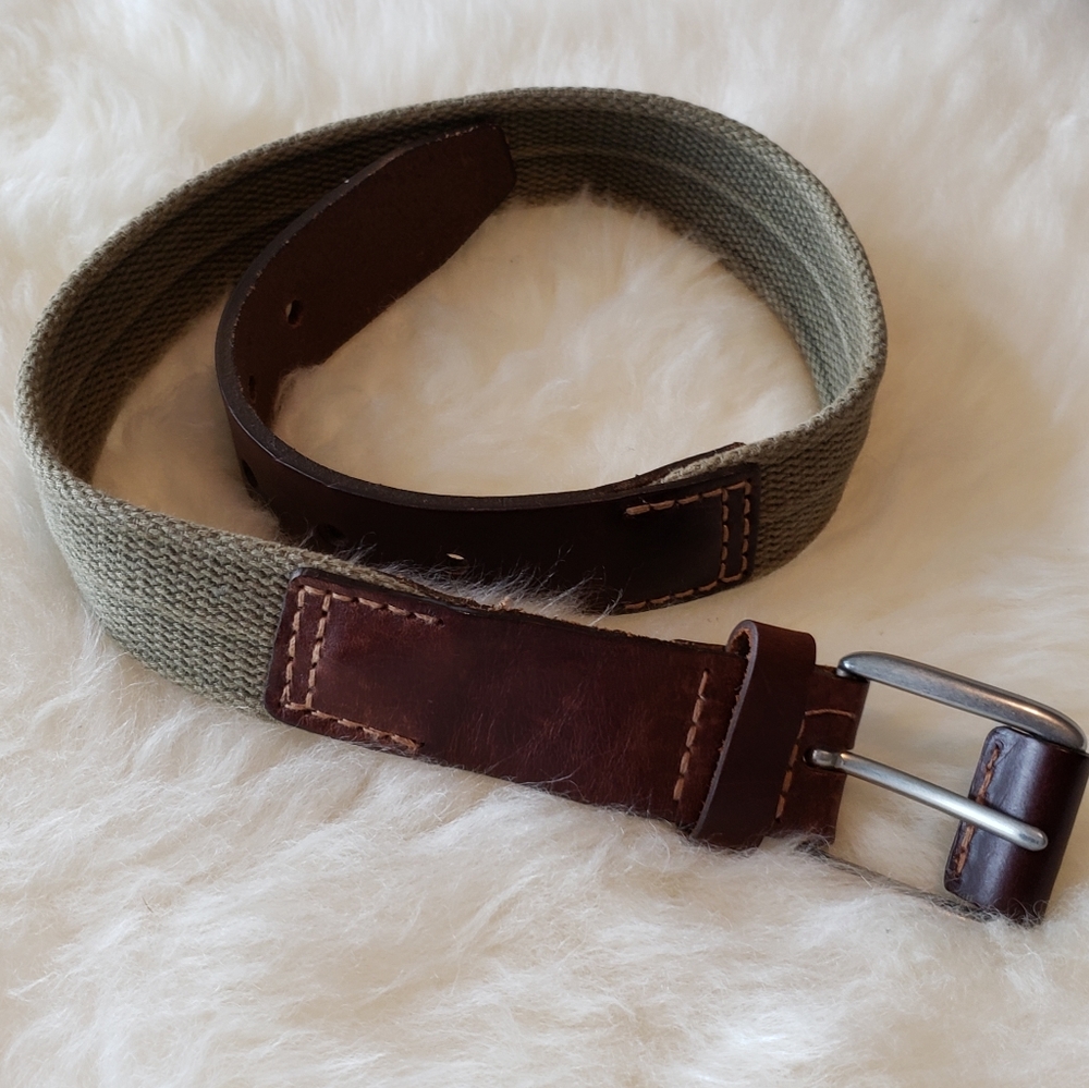 Leather & Canvas Khaki Belt 28" Legnth